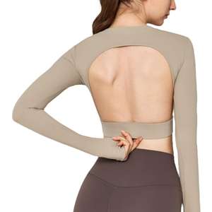 Haut de yoga pour femme style avancé, léger, coupe ajustée, manches longues, respirant, imprimé, vêtements de sport d'été, rembourrage de poitrine, sexy - Product Image 4