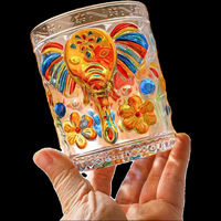 Verre à bière et à liqueur en verre épais, motif éléphant peint, design élégant, pour whisky, eau et autres boissons domestiques