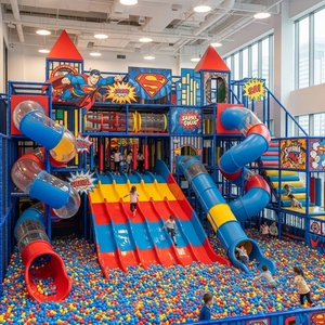 สนามเด็กเล่นในร่มสไตล์ซูเปอร์แมน อุปกรณ์สวนสนุกสำหรับเด็ก พร้อมสไลเดอร์ บ่อบอล และเกมต่างๆ - Product Image 3