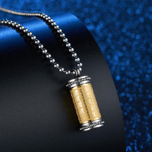 Collar de Acero de Titanio con Colgante de Rueda de Sutra Budista Estilo Chino, Amuleto Religioso Unisex - Product Image 1