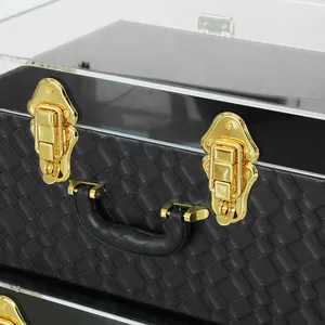 Black Leather Storage Trunk Set Of 3 With Clear Acrylic Lid