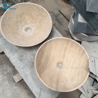 Vasque de salle de bain en pierre de travertin naturel populaire pour supermarchés, à poser sur comptoir, pour la maison, l'hôtel, la décoration, style centre commercial UE