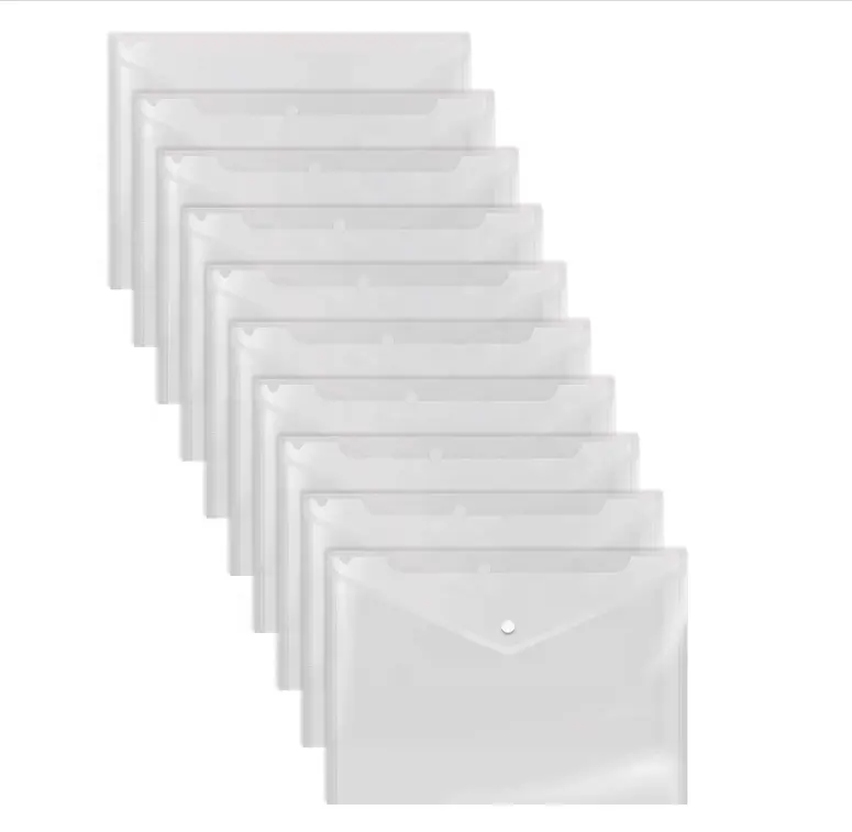 Clear Reusable Plastic Envelopes With Snap Closure PP Plastic Document Holders A4