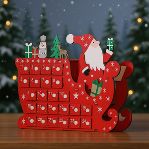 Calendario de Adviento Navideño de Madera, Trineo de Santa Claus, Cuenta Regresiva de 24 Días, Decoración Navideña, Regalo para Niños y Familia - Product Image 2