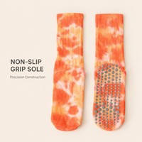 Chaussettes de yoga mi-mollet pour femmes, personnalisées OEM, tie-dye, antidérapantes, respirantes, pour le sport, vente en gros, logo personnalisé, faible MOQ