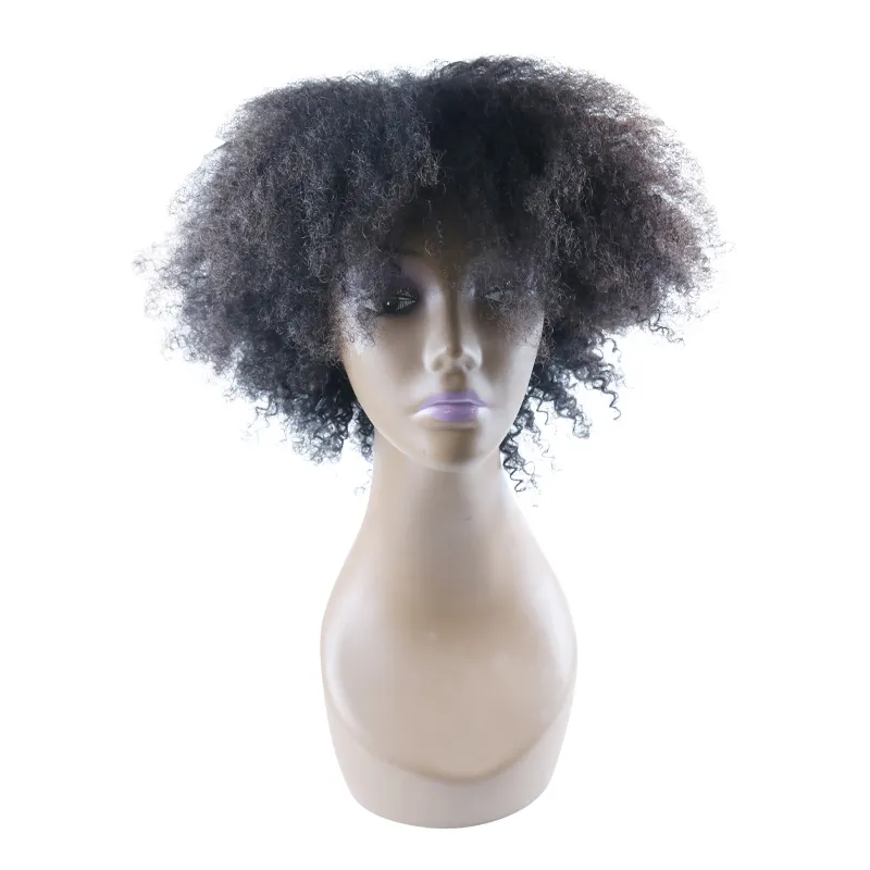Afro kinky stil peruk doğal siyah ucuz toptan bakire brezilyalı kısa bob İnsan saç peruk + kafa kalıp