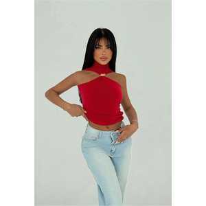 Débardeur en crochet tricoté rouge basique pour femme, respirant, taille unique, style décontracté ample, col à nœud, court, pour la gym, personnalisable - Product Image 3