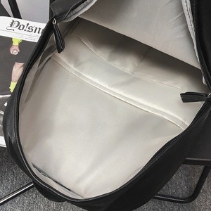 Soft Leather <b>Backpack</b> Unisex <b>Large</b> Capacity Computer Interlayer School Education Casual Travel Laptop <b>Backpack</b> Black Solid Color - Product Image 3