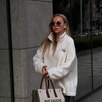 Veste décontractée en polaire pour femme, col boutonné, rembourrée, chaude, motif lettres, collection automne