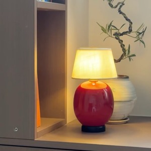 Retro Red Ceramic Desk <b>Lamp</b> Touch Control Rechargeable Cordless <b>LED</b> <b>Light</b> Warm Three Color Nordic Style Bedroom Ambient Lighting - Product Image 1