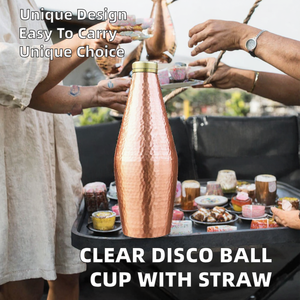 Gobelet en cuivre transparent avec paille, style boule disco, pour enterrements de vie de jeune fille et mariages - Bouteille d'eau élégante portable de 1L, idéale comme cadeau ou souvenir - Product Image 2