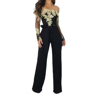 Großhandel New Fashion Sexy Langarm Off Shoulder Lace Flower Frauen Damen Sexy Party Wide-Leg <span class=keywords><strong>Long</strong></span> Pants Jumps uit - Product Image 1