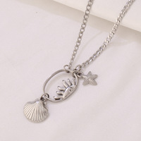 Collar de Acero Inoxidable con Múltiples Colgantes de la Serie Océano de JY Fashion para Mujer, Cadena Simple con Conchas, Estrellas de Mar y Sol para la Clavícula