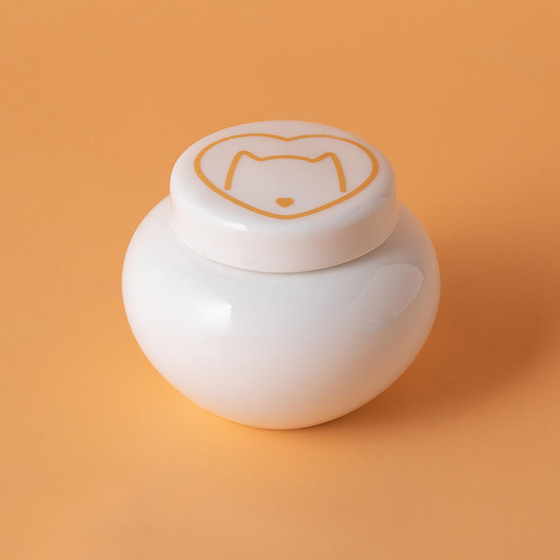 Round ash urn-white-gold heart cat head