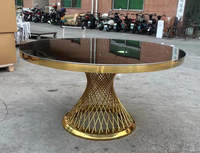 Table dorée avec dessus en verre miroir de luxe, Table ronde à deux nids en acier inoxydable pour événement, pour mariage
