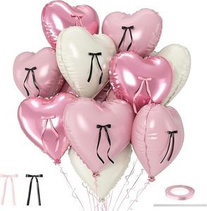 Ensemble de ballons en aluminium en forme de cœur rose mat, noir, crème, blanc, avec nœud, 18 pouces, pour <span class=keywords><strong>d</strong></span>écoration à l'hélium, anniversaire de fille, baby shower, enterrement de vie de jeune fille - Product Image 2