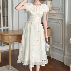 In Stock Korean Chiffon Dresses White Bohemian Print & High-Waisted Design  | Alibaba.com