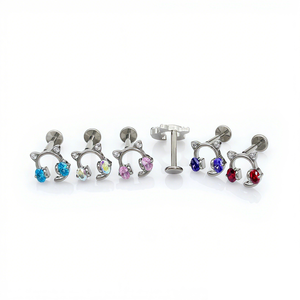 Lotus Wholesale Implant ASTM F136 G23 Titane Piercing d'oreille à dos plat fileté intérieurement motif Chat - Product Image 4