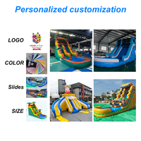 Grand trampoline gonflable double coloré d'extérieur avec toboggan sec, jeu de jungle, accessoires pour adultes et enfants