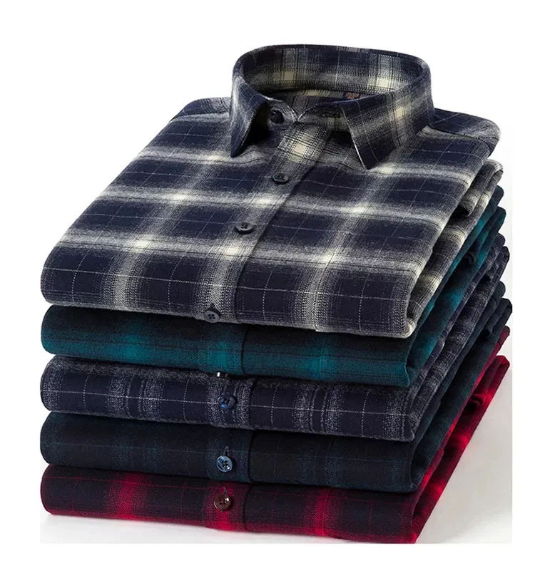 Chemises à carreaux décontractées de couleur foncée personnalisées en usine chemises à carreaux en flanelle et polyester spandex pour hommes chemises à carreaux de collection d'été