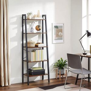 Muebles de sala de estar Librería Marco de metal industrial Estante MDF <span class=keywords><strong>Escalera</strong></span> inclinada <span class=keywords><strong>estrecha</strong></span> de madera Estantería para libros Estantería para el hogar - Product Image 2