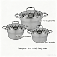 Ensemble de casseroles classiques haut de gamme en acier inoxydable pour induction, avec couvercles en verre, poignées résistantes à la chaleur, compatibles lave-vaisselle et écologiques