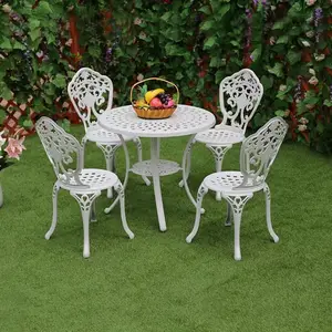 캐스트 알루미늄 발코니 금속 야외 가구 3 조각 세트 테라스 라운드 테이블 차 커피 테이블과 의자 정원 비스트로 세트