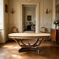 Ensemble de table à manger ovale de luxe en bois, style royal français européen, avec pieds en feuille d'or et placage bois, pour villas et maisons