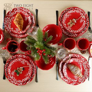 Red Flower Rim Design 16 Pcs Christmas Dinnerware Set for 4 Person Hote Sale Porcelain Plate Set <strong>Dinnware</strong> Ceramic Dish Plate Set - Product Image 3