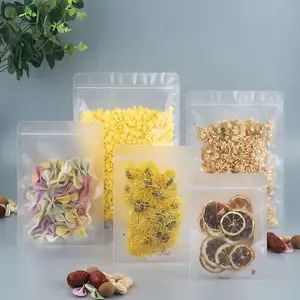 HS En Stock Alimentos Bolsas esmeriladas transparentes Cremallera de plástico Embalaje 3 Bolsas transparentes con sello lateral para té