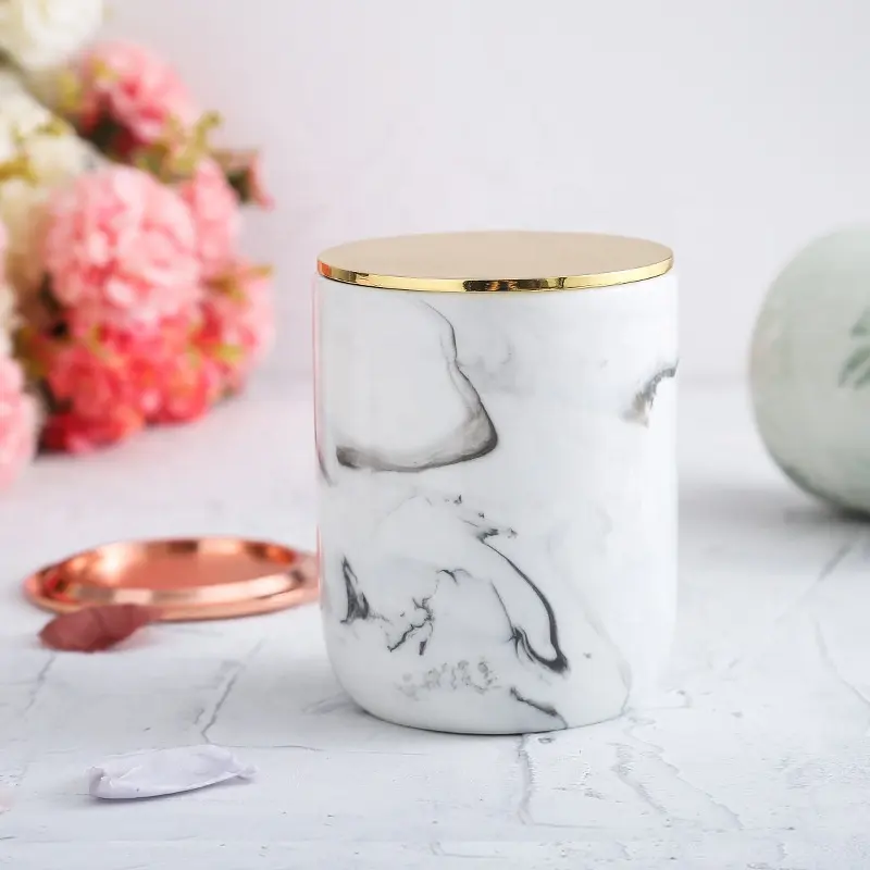 Mármore de grão 4 cores opcionais recipiente de porcelana da vela jarra de cerâmica