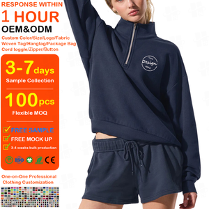 Sudadera deportiva personalizada con cremallera de 1/4 para mujer, de algodón y poliéster, con cuello tipo embudo, tipo jersey de forro polar - Product Image 1