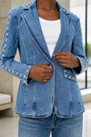 Veste en jean noire pour femme, manches bouffantes, 100% coton, coupe courte, boutons argentés, style streetwear, automne