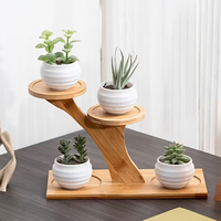 Plantes personnalisées de grande taille avec support en bois, plantes écologiques modernes, support en bois avec support à tasses à bascule en bois à 3 niveaux