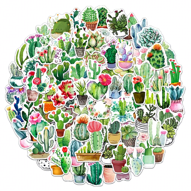 Custom Waterproof Green Plant Cartoon Graffiti Stickers for Diy Decorative Luggage Phone Case Scrapbook Diary Toy