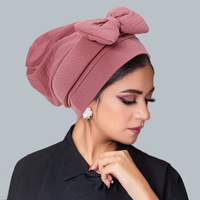 Gorro Turbante Étnico Sólido con Lazo para Mujer Musulmana, Estilo Africano e Indio, Transpirable, para Todas las Estaciones, de Lona y Poliéster, Moda Casual, Venta al por Mayor