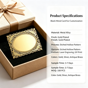 Tarjeta de Visita Metálica Personalizada con Grabado Láser, Marco de Encaje Europeo, Chapado en Oro, Invitación <span class=keywords><strong>VIP</strong></span>, Placa de Identificación Metálica - Product Image 3