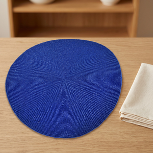 Set de table rond en toile bleu roi perlé – Décoration de table bleu cobalt uni réutilisable 500 mm - Product Image 1