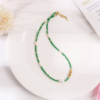 Collier et bracelet en perles de malachite naturelle et de perles d'eau douce, collier ras du cou unisexe, bijoux énergétiques pour femmes, à porter au quotidien