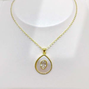 Collier unique en argent sterling 925 plaqué or 14 carats avec pendentif coquillage et zircon, style goutte d'eau, minimaliste, pour mariée - Product Image 4