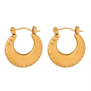 Waterproof Stainless Steel High Quality 18K Gold Plated Women Luxury Jewerly U Shaped Hammer Pattern Hoop Earrings