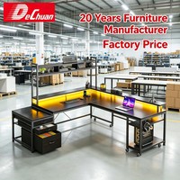 Bureau d'ordinateur en métal en forme de L avec tiroirs, éclairage LED et étagère supérieure pour le gaming à domicile (vente en gros)