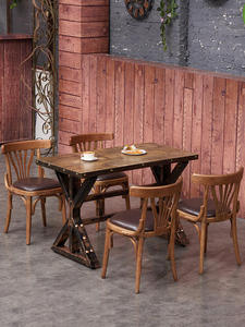 Vintage retrò <span class=keywords><strong>ristorazione</strong></span> ristorante set di mobili Coffee Shop in legno all'aperto fast food bar tavolo <span class=keywords><strong>e</strong></span> <span class=keywords><strong>sedie</strong></span> set - Product Image 4
