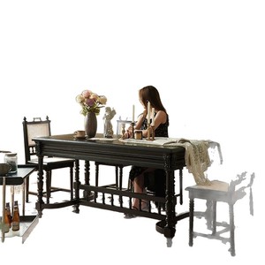 French <b>Retro</b> Solid Wood Rectangular <b>Dining</b> <b>Table</b> Black Carved Design Modern Minimalist Style Stable Structure For Home Use - Product Image 5