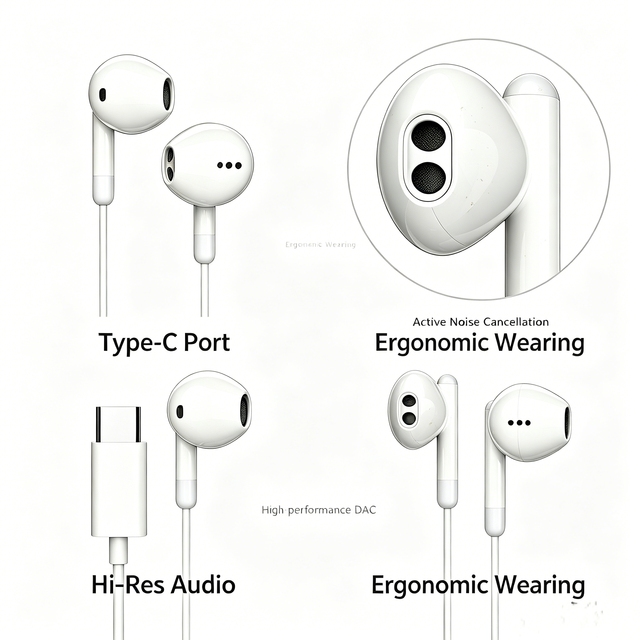 384kHz/32bit HiFi Low Latency Type-C Dynamic Driver Universal Compatibility Semi-In-Ear 100dB SNR Music Listening OEM Custom