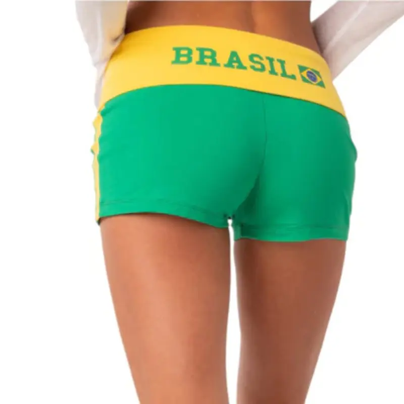 הדפס מותאם אישית מכנסיים קצרים מתקפלים ברזיל נשים מתקפלים על מותן מכנסי חוף קצרים בהתאמה רגועה מכנסי ריצה קצרים בהדפס ברזיל