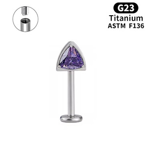 Pendiente de titanio ASTM F136 grado implante con flor de circonita cúbica colgante, tipo labret para tragus y hélix, calibre 16G, con rosca interna - Product Image 4
