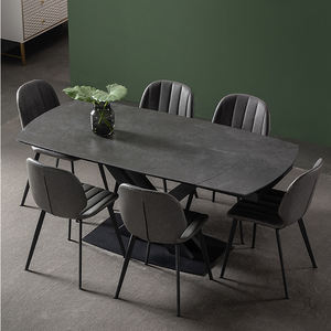 Table à manger moderne et 4 chaises meubles de salle à manger fer métal cadre pierre ardoise haut table à manger extensible 6 places - Product Image 4