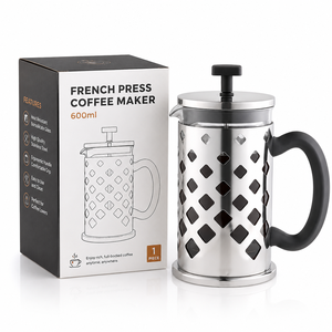 Caffettiera French Press 600ml in Acciaio Inox e Vetro Borosilicato con Filtro a 4 Livelli e Logo Personalizzato per Hotel e Caffè - Product Image 1