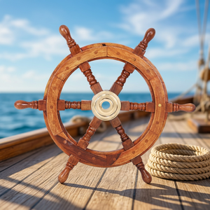 Wooden Handmade Round Openwork Carved Laser Printed Polished Antique Imitation Brown 18 Inch Nautical <b>Ship</b> <b>Wheel</b> Home Decor - Product Image 1